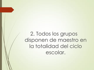 2. Todos los grupos
disponen de maestro en
la totalidad del ciclo
escolar.
 