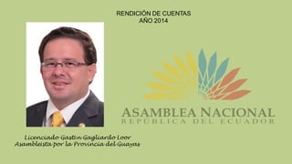 RENDICIÓN DE CUENTAS
AÑO 2014
Licenciado Gastón Gagliardo Loor
Asambleísta por la Provincia del Guayas
 