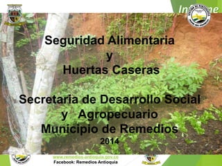 Seguridad Alimentaria 
y 
Huertas Caseras 
Secretaria de Desarrollo Social 
y Agropecuario 
Municipio de Remedios 
2014 
Municipio de Remedios 
www.remedios-antioquia.gov.co 
Facebook: Remedios Antioquia 
 