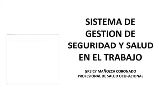SISTEMA DE
GESTION DE
SEGURIDAD Y SALUD
EN EL TRABAJO
GREICY MAÑOZCA CORONADO
PROFESIONAL DE SALUD OCUPACIONAL
 