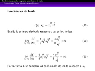 Rendimientos a escala, marginales y condiciones de Inada | PDF