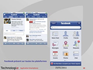 Application Smartphone 1023/01/2011
Facebook présent sur toutes les plateformes
 