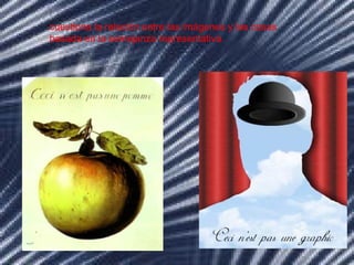 cuestiona la relación entre las imágenes y las cosas
basada en la semejanza representativa.
 