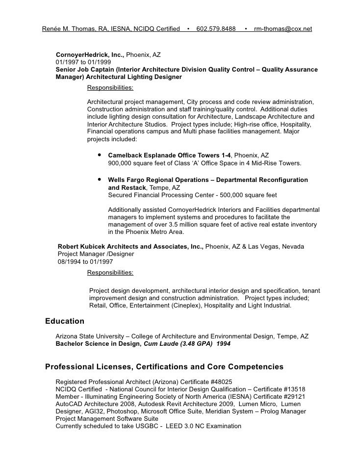 Resume for architect interior designer