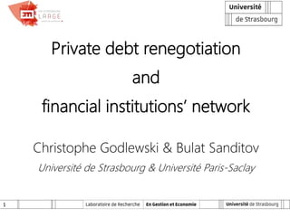 1
Private debt renegotiation
and
financial institutions’ network
Christophe Godlewski & Bulat Sanditov
Université de Strasbourg & Université Paris-Saclay
 