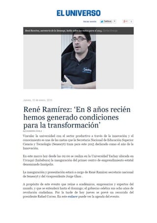 Entrevista a René Ramírez sobre el año de la innovación social