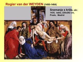 Rogier van der WEYDEN   (1400-1464) Snemanje s križa,  okr. 1435,  tabla, 220x262 cm, Prado,  Madrid 