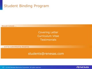 Covering Letter Curriculum Vitae Testimonials Should include …  Student Binding Program …  and be submitted by Email to [email_address] 