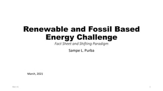 Renewable and Fossil Based
Energy Challenge
Fact Sheet and Shifting Paradigm
Sampe L. Purba
March, 2021
Mar-21 1
 