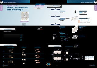 1918 dimensions:   inches   millimeters
Connection diagram Bridging links Terminal shrouds
A
B
C
S5DCUL
S5DCUL
series
series
H max
(Cu)
L max
(Cu)
M
in - mm in - mm Nxm lbfxin
0.08x0.28
2x7
3.15
80
M14 55 487
A
4P
2.36
60
15.6  396
7.87
200
6.38
162
18.58 472
6.37  162
1.96 
50
0.39 
10
9.44 240
2.36
60
max 10.2  260
min 3.74  95
1.65
420.55
14
S5-08004PS00L
800
L
P
tests:
Size 4
CODE - 800A 
Accessories
Dimensions Panel drilling for panel handle
	Direct handle
	 CODE DS-LI41
	Panel handle  without shaft
	IP65  UL50E/NEMA 250
	 Types: 1, 3R, 4, 4X y 12
	 CODE DS-LA43
	Panel handle  shaft included *(e1)
	IP65  UL50E/NEMA 250
	 Types: 1, 3R, 4, 4X y 12
	 CODE DS-LA41
	Auxiliary contacts
	 1NA+1NC  CODE D5LAU01
	2NA+2NC  CODE D5LAU02
	 Ie = 16 A (resistive loads)
	 4 A (inductive loads) at 250 Vac.
SWITCH - DISCONNECTORS O-ISWITCH - DISCONNECTORS O-I
S5000 DC UL
1000 Vdc
17.36  441
17.36 441
8.22  209 9.13  232
ø0.43
11
12.99 330
10 2551.57
40
3.93
100
3.93
100
3.93
100
2.36 
60
1.41 
36
ø0.55  14,1 M14
ø0.55  14,1 M14
1.57
40
Connection diagram
	Terminal shrouds *(p)
  (2 units)
A B C
TOP DS-CU480L DS-CU400L DS-CU400L
BOTTOM DS-CU490L DS-CU410L DS-CU480L
	Bridging links *(p)
	 A B   CODE  DS-PI420L (2 units)
		 C   CODE  DS-PI430L (3 units)
*(p)
To meet the operation and electrical features, the product
installed must incorporate the terminal shrouds  bridging
links indicated.	Shafts
Standard shaft included *(e1)
L P
9.41  239 9.25... 15.7  235... 400
Shaft extensions
Type 1
L P CODE
19.1  485 9.25... 27  235... 686 DS-EP44
Type 2
L P CODE
25  635 9.25... 32.9  235... 836 DS-EP45
1.10
28
1.57
40
ø0.22
ø5,5
ø1.34
ø34
Switch - disconnectors
base mounting 4P
According to UL98B
 
Rated thermal current Ith -20ºC to +50ºC  A 800
Rated operational current Ie Code 1000 Vdc A 800
Rated short-circuit current Icc kA 10
Maximum weight (without bridging links) Kg 20,8
Wiring capacity
Minimum connection wire range/AWG MCM 300
Maximum connection wire range/AWG MCM 600
Conforms to UL98B. Minus 20 to +50ºC. PV disconnects switch. Location Category B
1000 Vdc 800 A Torque jumpers: 487 lbf·in. Short circuit rating: 10 kA
Suitable for Use in PV Systems in accordance with Article 690 of the NEC
IEC-60947-3 Uimp 12 kV DC21B - 1000 Vdc - 1250 A Ui 1000 Vdc
Technical features
	Terminal lug  (1 unit)
	 CODE DS-TL41
M10
212lbfxin/24Nxm
Switch terminals
(4)300-600MCM/
150-300mm2
7/8-14 UNF
TORQUE
500lbfxin/56.5Nxm
M8
115lbfxin/
13Nxm
4x
REF: 20209004
 