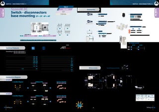 2928 dimensions:   inches   millimeters
Connection diagram Bridging links Terminal shrouds
Front switch Rear switch (On front switch only)
Connection diagram Bridging links Terminal shrouds
Front switch Rear switch (On front switch only)
SWITCH - DISCONNECTORS O-ISWITCH - DISCONNECTORS O-I
400  500
2.36
60
6.93  176
5.90
150
11.41290
0.55
14
2.36
60
1.65
42
2.32
590.19
5
0.19
54.13
105
11.02280
9.44240
10.2  260
5.11
130
6.45
1645.90
150ø0.43
11
1.18
30
2.56
65
2.56
65
2.56
65
14.68
373
1.0627
9.25235
8.07205
6.30160
M10
3P + 3P 4P + 4PS5M063033R0 S5M063044R0
A
L
P
S5MDC
S5000M DC
S5MDC
S max (Cu)
H max
(Cu)
L max
(Cu)
M
in - mm2
in - mm in - mm Nxm lbfxin
0.08x9.45
2x240
0.08x0.18
2x5
1.57
40
M10 24 212
3P
3P
4P
4P
series
series
3P+ 3P
4P+ 4P
Size 2
tests:
Switch - disconnectors
base mounting 3P + 3P  4P + 4P
3 + 3 4 + 4
Rated thermal current
in ambient at
RH 60%
Ith
40º C A 400 500
50º C A 400 500
60º C A 400 500
Rated insulation voltage DC20 Ui V 1500 1500
Rated dielectric strength 50 Hz., 1 min. V 8000 8000
Rated impulse withstand voltage Uimp kV 12 12
Rated operational current Ie
DC21B
1500 Vdc
A 400 500
Rated making capacity 4 + 4
DC21
1500 Vdc
A - 500
Short - circuit behaviour
Maximum cut - off current *(1)
Icm kA (peak) 26
Short - time withstand current (1 sec.) Icw kA rms 16
Conditional short - circuit current (rms value) *(2)
kA rms 100
Maximum cut - off current (peak value) kA (peak) 39
Maximum power dissipation A2
s (x103
) 1600
Minimun number of mechanical operations Cycles 10000
Minimum number of electrical operations
DC21B
1500 Vdc
Cycles 200
Maximum weight (without bridging links)
3+3 Kg 12,3
4+4 Kg 13
*(1)
Without limiting protective device (short-circuit maintained 50... 200 ms.)
*(2)
With limiting protective device which set a limit to peak value short-circuit
making capacity and maximum power dissipation to indicated values
According to IEC-EN-UNE 60947-1
IEC-EN-UNE 60947-3
CODE - 400A    CODE - 500A   
Accessories
Dimensions
Connection diagram
Panel drilling for panel handle
	Direct handle
	 CODE DS-LI22
	Panel handle  shaft included *(e1)
	IP65  UL50E/NEMA 250
	 Types: 1, 3R, 4, 4X y 12
	 CODE DS-LA22
	Auxiliary contacts
	 1NA+1NC  CODE DS-AU11
	2NA+2NC  CODE DS-AU12
	 Ie = 16 A (resistive loads)
	 4 A (inductive loads) at 250 Vac.
	Shafts
Standard shaft included *(e1)
L P
9.41
239
12.8... 19.3
325... 490
Also available 6P  8P multi-string switch-disconnectors on request
Technical features
max 10.2  260
min 3.74  95
1.10
28
1.57
40
ø0.22
ø5,5
ø1.34
ø34
	The shrouds can only be fitted in the Front switch.
	Terminal shrouds  (2 units)
E C
TOP DS-CU280U DS-CU200U
BOTTOM DS-CU200U DS-CU280U
E F
C D
	Bridging links  (2 or 3 units)
3P + 3P 4P + 4P
E  DS-PI220U C  DS-PI230U
F  DS-PI270U D  DS-PI260U
1500 Vdc
 