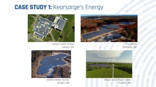 CASE STUDY 1: Kearsarge's Energy
Canton Public School
Canton, MA
True North
Salisbury, MA
Grafton Water District
Grafton, MA
Mount Saint Mary’s Solar
Franklin, MA
 