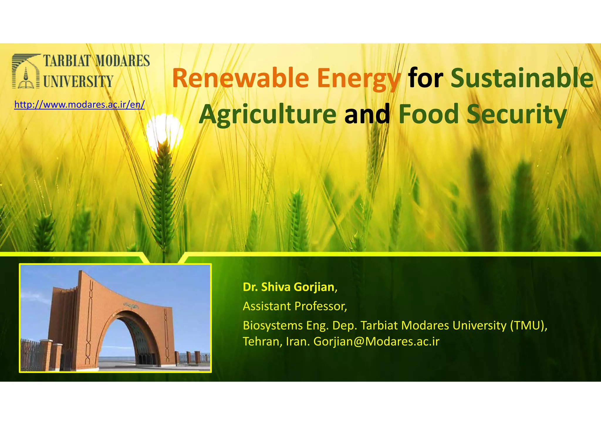 Renewable Energy for Sustainable Agriculture and Food Security | PDF