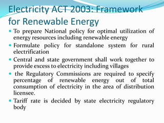 Renewable energy in India: Present Status and Policy | PPTX