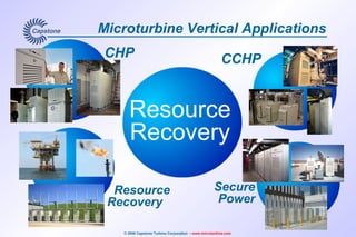 Microturbine Vertical Applications Best Value for Onsite Energy Generation CCHP   CHP Resource Recovery Secure Power Resource Recovery 