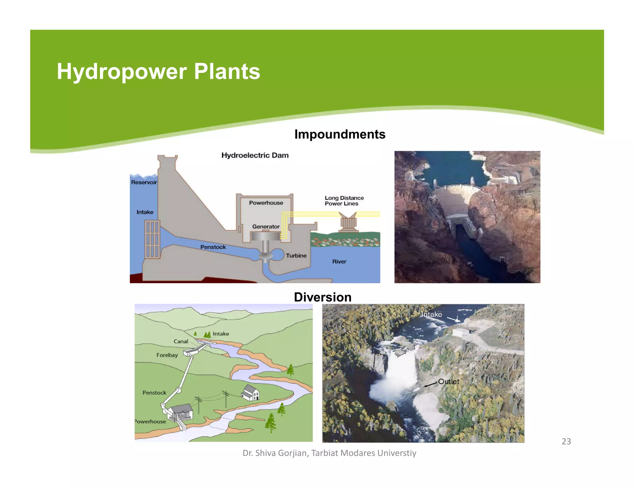 Hydropower Plants
Impoundments
Diversion
Dr. Shiva Gorjian, Tarbiat Modares Universtiy
23
 