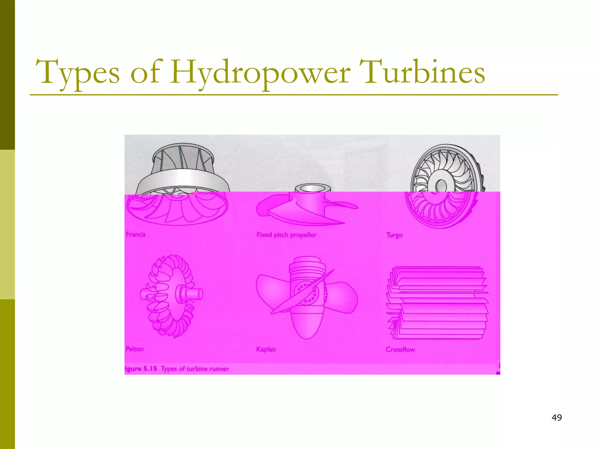 49
Types of Hydropower Turbines
 