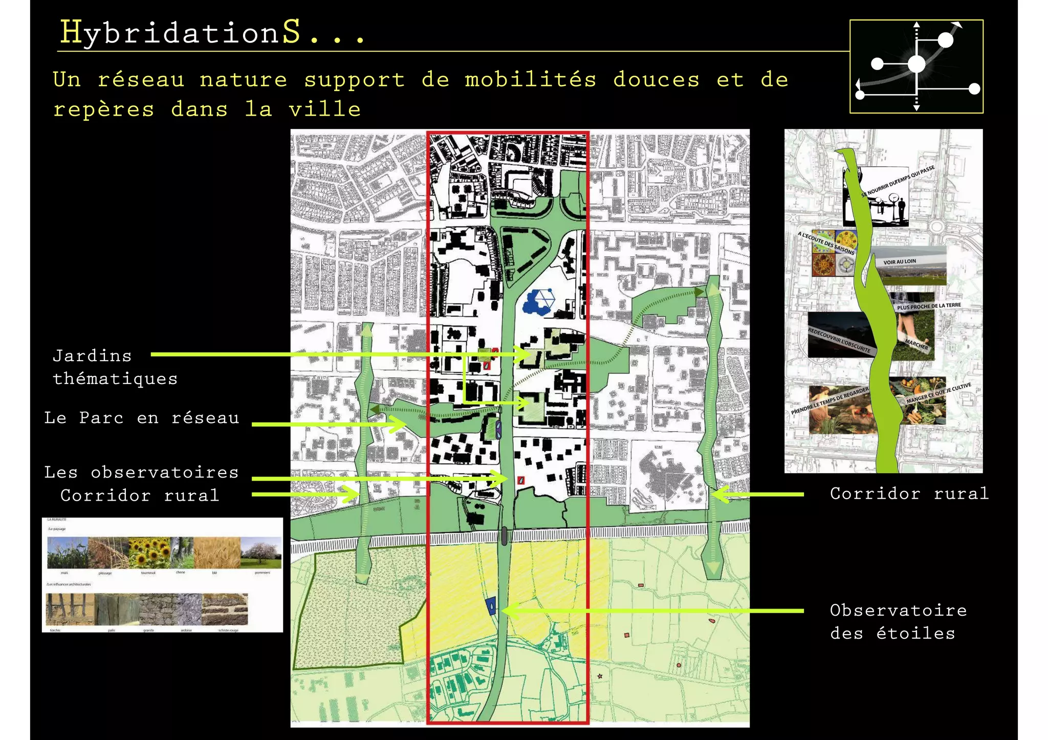 HybridationS...
Un réseau nature support de mobilités douces et de
repères dans la ville




Jardins
thématiques

Le Parc en réseau

Les observatoires
 Corridor rural                                      Corridor rural




                                                     Observatoire
                                                     des étoiles
 