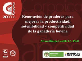 Renovación de praderas para
mejorar la productividad,
sotenibilidad y competitividad
de la ganadería bovina
Alvaro Rincón Castillo I.A. Ph.D
 