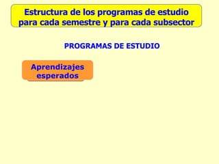 PROGRAMAS DE ESTUDIO Estructura de los programas de estudio para cada semestre y para cada subsector Aprendizajes esperados 