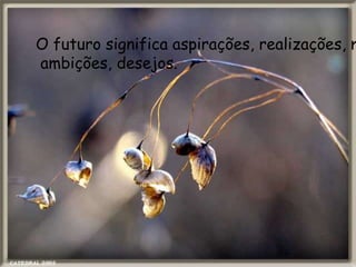O futuro significa aspirações, realizações, m
ambições, desejos.
 