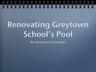 Renovating Greytown
   School’s Pool
     By Annalese & Savannah
 