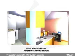 Proposition numéro 3 :  Rénovation complète PROJET Accès à la salle de bain Profitant de la lumière naturelle 