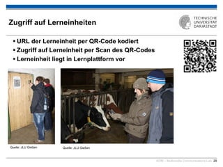 KOM – Multimedia Communications Lab 29
Zugriff auf Lerneinheiten
 URL der Lerneinheit per QR-Code kodiert
 Zugriff auf Lerneinheit per Scan des QR-Codes
 Lerneinheit liegt in Lernplattform vor
Quelle: JLU Gießen Quelle: JLU Gießen
 