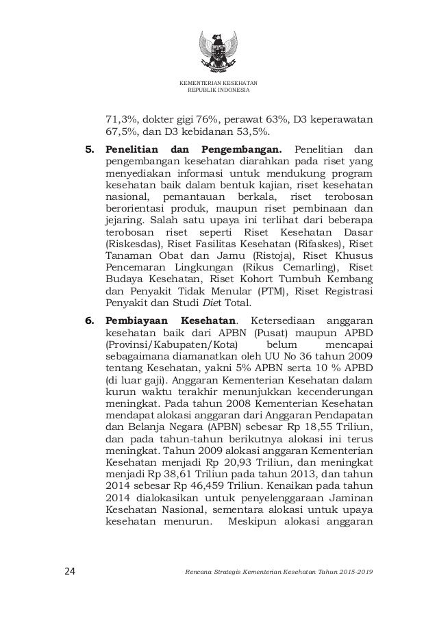 Rencana Strategis Kementerian Kesehatan Tahun 2015-2019