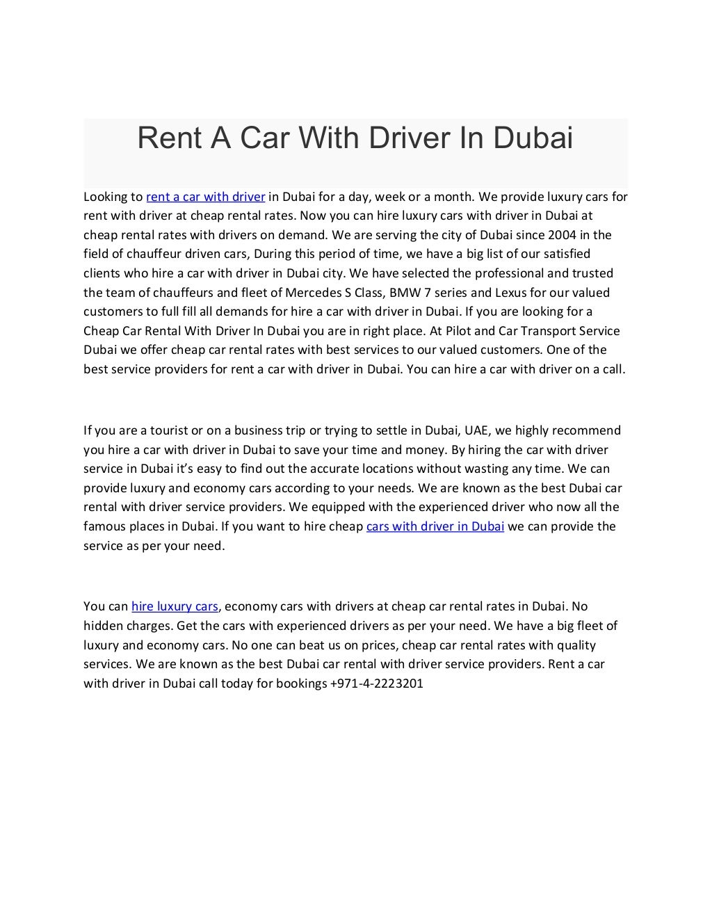 Rent a car with driver in dubai