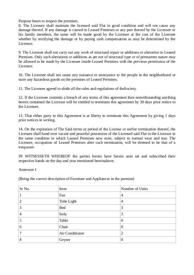 Rental leave and licence agreement Doc File NoBroker