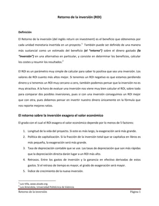 Rentorno De La Inversion Roi