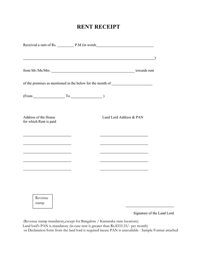 House Rent Receipt India