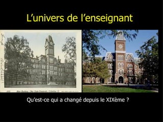 L’univers de l’enseignant  Qu’est-ce qui a changé depuis le XIXème ? 