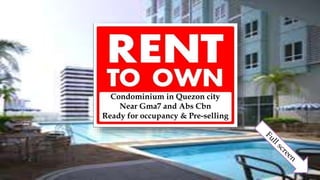 Condominium in Quezon city 
Near Gma7 and Abs Cbn 
Ready for occupancy & Pre-selling 
 