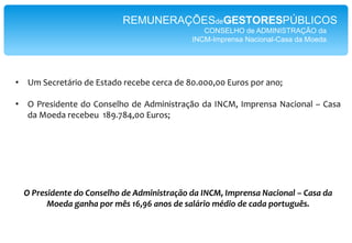 O Presidente de Administração da ANAAeroportos de Portugal SA.recebeu  189.273,92 Euros;