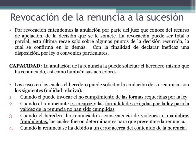 Renuncia y revocación de la sucesión