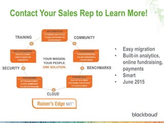 • Easy migration
• Built-in analytics,
online fundraising,
payments
• Smart
• June 2015
Contact Your Sales Rep to Learn More!
 