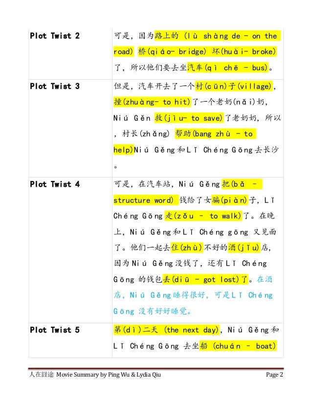 人在囧途movie Summary Review Sheet