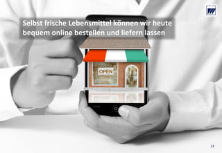 © Dr. Wieselhuber & Partner GmbH. All rights reserved. Proprietary and confidential.
VO_190515_th_MedienforumOstBY_CK_tr.pptx
23
Selbst frische Lebensmittel können wir heute 
bequem online bestellen und liefern lassen
23
 