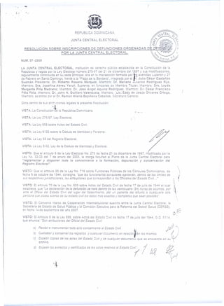 Rep. Dominicana. Resolución Inscripciones de Defunciones 