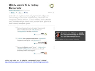 Source: Vox spam la TL du hashtag #lancementV (Alexis Cornellier)
http://storify.com/alexcornellier/vox-spam-la-tl-du-hashtag-lancementv
 