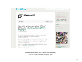 Compte Twitter coquin: http://twitter.com/bpglobalpr

     Capture d’écran prise à la fin de mai 2010



                                                       63
 