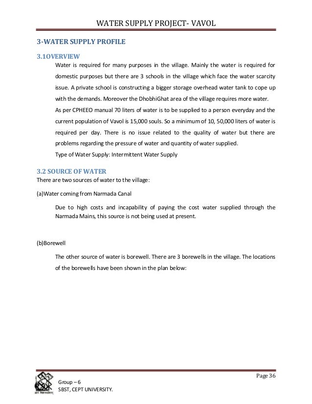 Conceptual design for water supply system