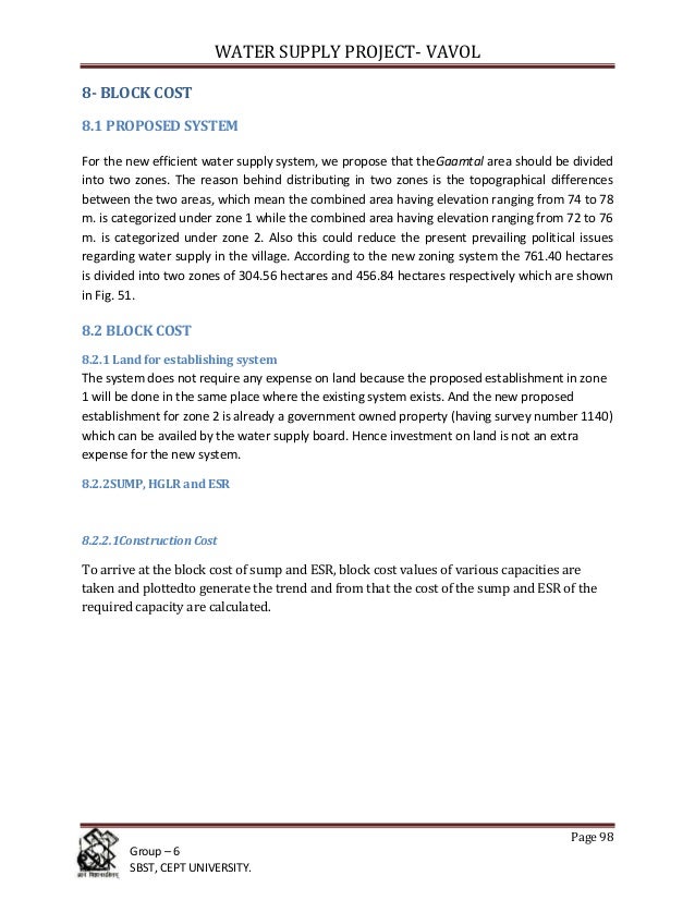 Conceptual design for water supply system