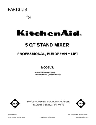 Replacement Parts List for KitchenAid Stand Mixer