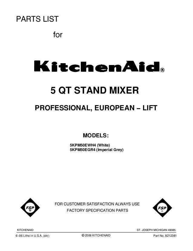 replacement parts list for kitchenaid stand mixer