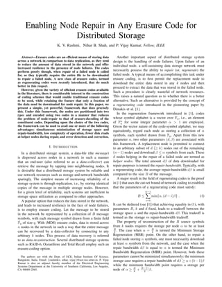 Storage Erasure Code Enabling Node Repair in Any Erasure Code for Distributed Storage | PDF