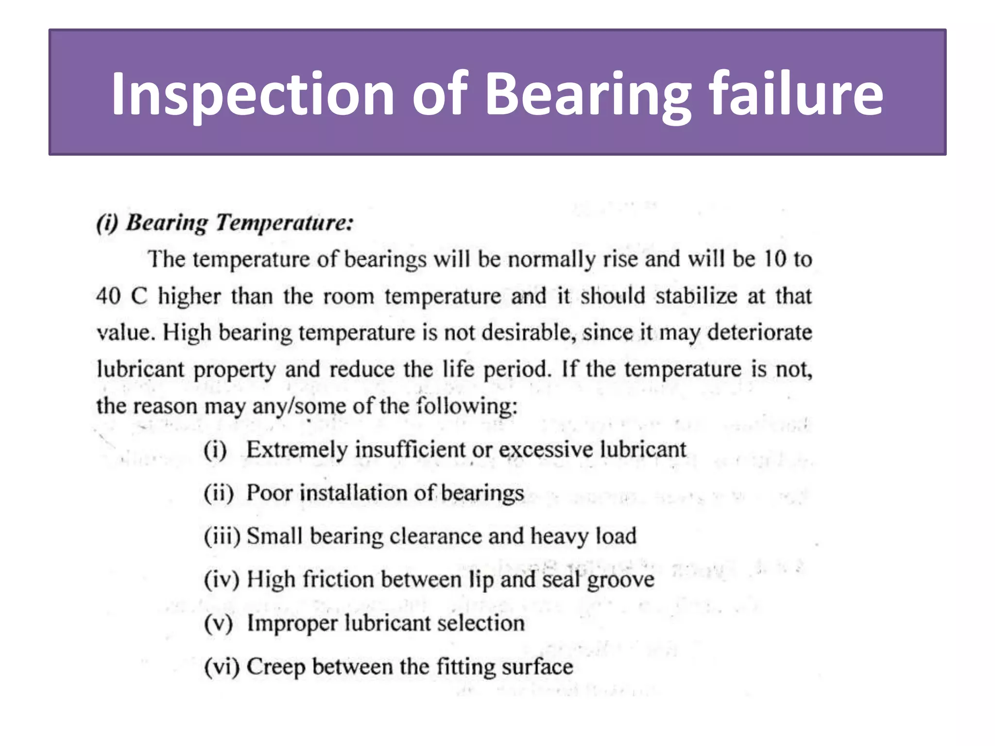 Inspection of Bearing failure
 