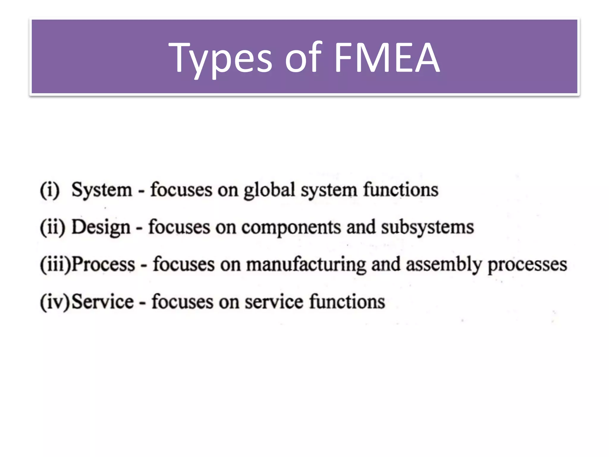 Types of FMEA
 
